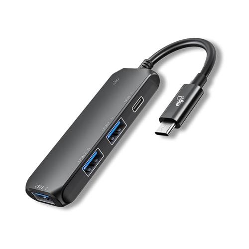 Adaptador Hub ELG 4 em 1, Entrada USB Tipo-C, 3 Portas USB-A, 1 Porta Tipo-C, Preto, HUB41C-V2