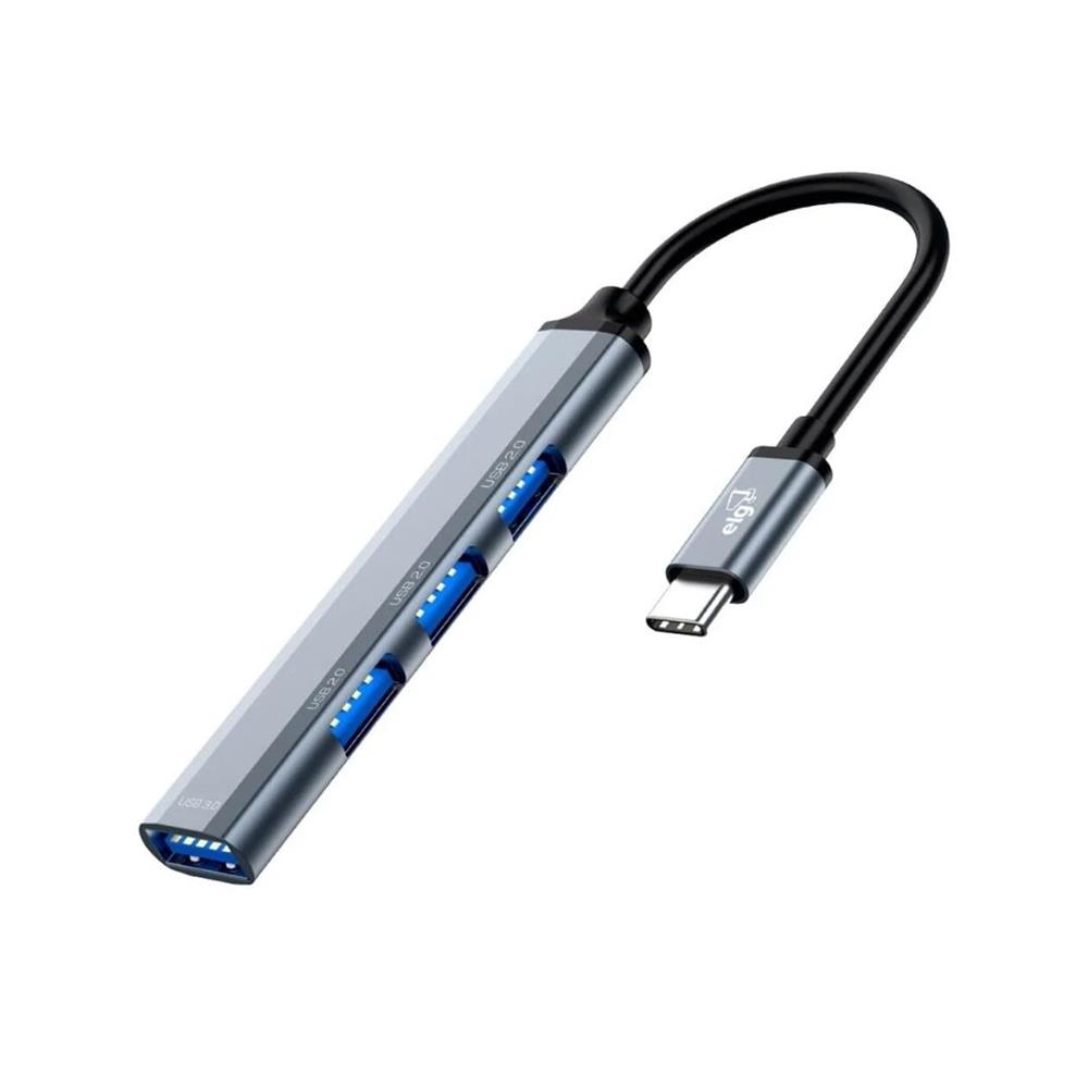 Hub USB ELG HUB41A-V2, 4 Portas USB-A, Entrada Tipo-C, 5 Gbps, Cinza