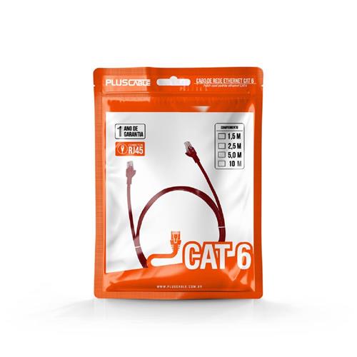 Cabo de Rede PlusCable, Cat.6 2.5M PC-ETH6U25RD Patch Cord Vermelho