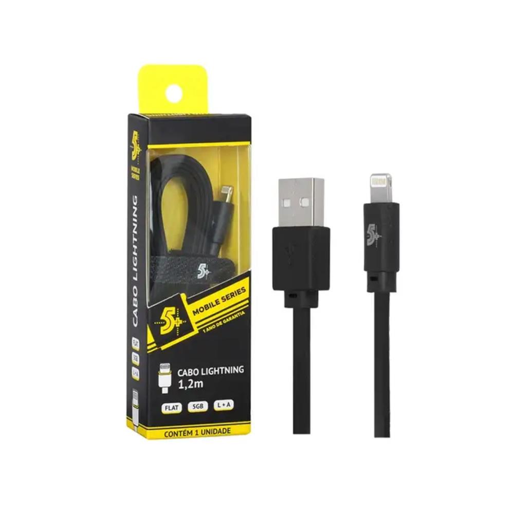 Cabo Lightning para USB-A 2.0 1,2m Preto Compatível iPhone iPad Carregamento e Dados, Preto