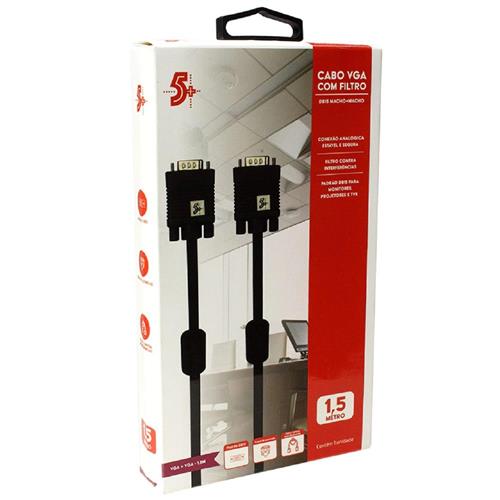Cabo VGA Macho + VGA Macho Com Filtro 1,5 M Preto 018-9571