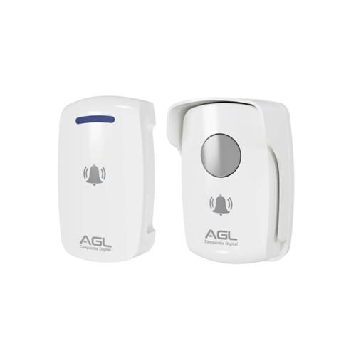 Campainha Digital Sem Fio AGL, 433 MHz, Bateria Recarregável, Branco