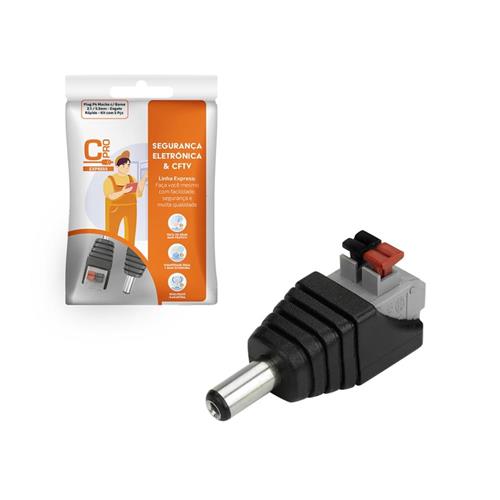 Plug Borne P4 Macho 2,1x5,5mm Engate Rápido Kit 2 Peças Connect Pro, Preto