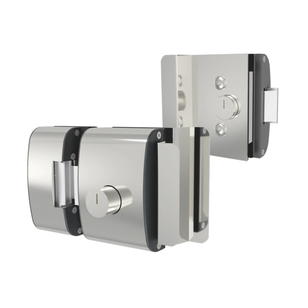 Fechadura Elétrica para Porta de Vidro AGL, 2 Cilindros, 12V DC, IP64, Prata,  PV200R2I