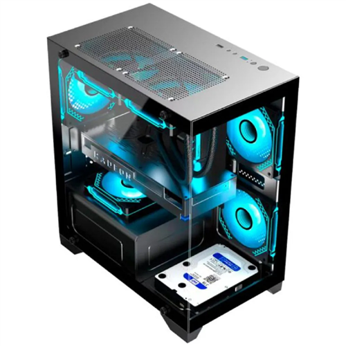 Gabinete Gamer K-Mex Poseidon II, Aquário, CG-01F9, mATX, ITX, Vidro temperado, Sem Fan, Sem Fonte, Preto