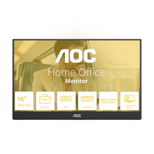 Monitor Portátil AOC, 15.6", IPS, Full HD, 60Hz, 4ms, USB-C, Mini HDMI, 16T20E2