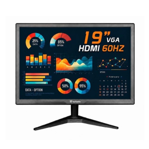 Monitor Valianty HD, 19 Polegadas, VGA, HDMI, 30W, 60Hz, Preto