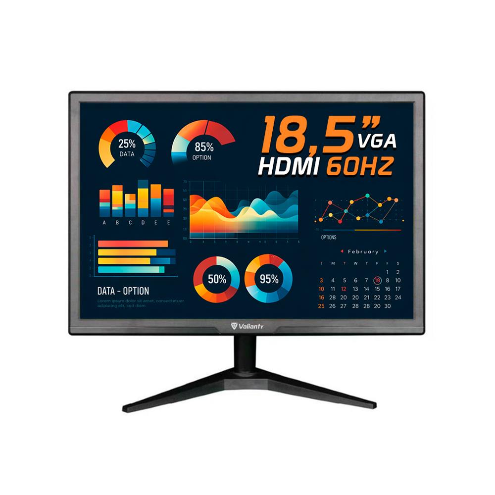 Monitor Valianty VT185X, 18,5 Polegadas, VGA, HDMI, 30W, 60Hz, Preto