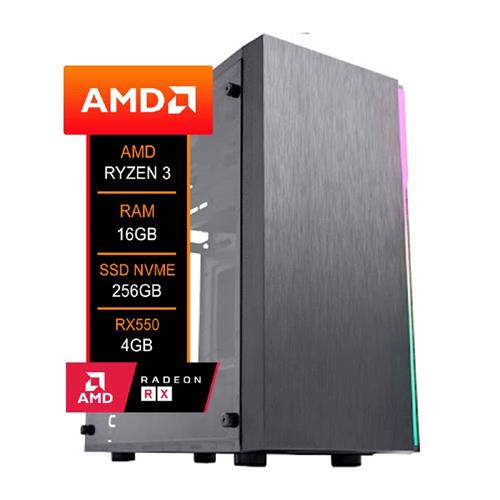 PC Gamer AMD Ryzen 3 4100, RX550 4GB, 16GB DDR4 (2x8GB), SSD 256GB NVMe