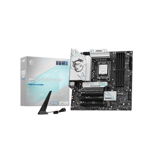 Placa Mãe MSI B860M Gaming Plus, Wifi, 256GB, DDR5, PCI-e, USB, Preto, Branco