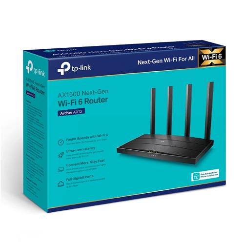 Roteador Archer AX12, AX1500, Wifi 6, Gigabit, Dual Band, WPA3, 4 Antenas, Preto