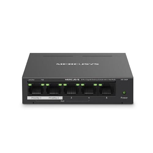 Switch Mercusys  MS105GP, 5 Portas, Gigabit, 4 Portas POE+, Preto