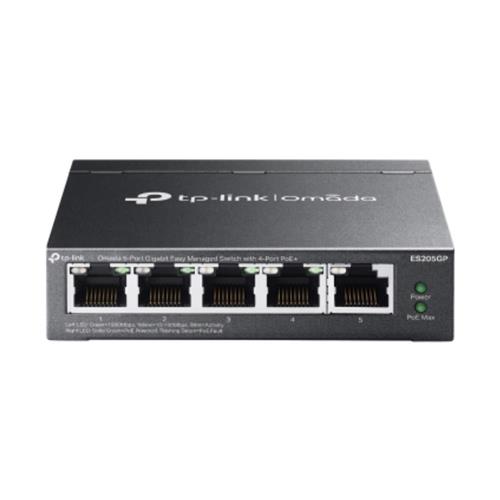 Switch TP-Link Omada ES205GP, 5 Portas Gigabit, 4 Portas PoE+, 65W, Gerenciável, Cinza