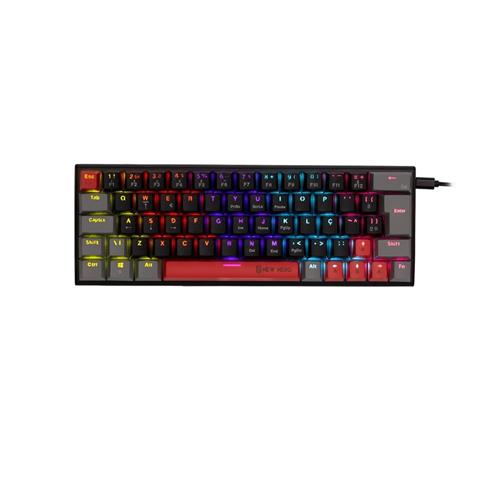 Teclado Mecânico Gamer New Hero Titan Mini 60%, Rainbow, Switch Blue, ABNT, USB, Preto e Cinza