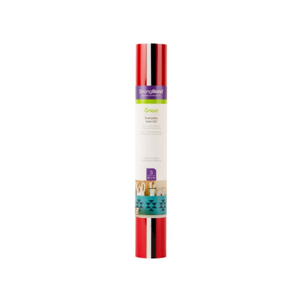 Vinil Termocolante Elegance, Cricut Everyday Iron-On Sampler, Kit com 3 Folhas 30,5 × 30,5 cm, Preto / Branco / Vermelho