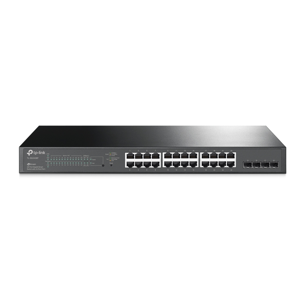 Switch TP-Link TL-SG2428P, 250 W, 24 Portas PoE+, 4 Portas SFP, Gigabit, 2 Ventoinhas, IPv6