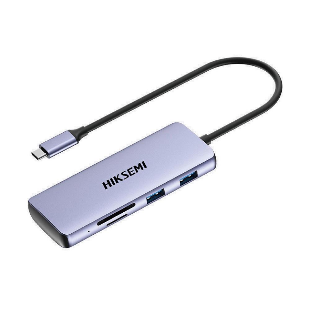 Hub USB-C Macho Hiksemi , 1x HDMI, 4x USB-A, 1x USB-C, 1x SD/Micro-SD - HS-HUB-DS8
