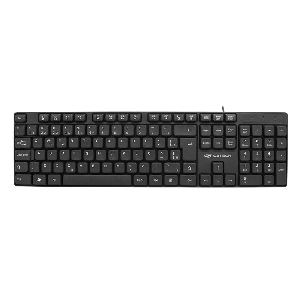 Teclado C3Tech USB Multmídia KB-M10BK, ABNT2, Cabo 1.2m, 12 Teclas Multimídia, Preto