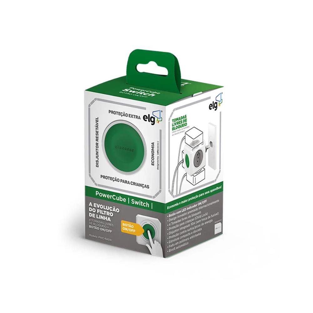 Adaptador Multiplicador Powercube ELG, Bivolt 4 Tomadas, Com Botão On/Off - PWC-R4SW