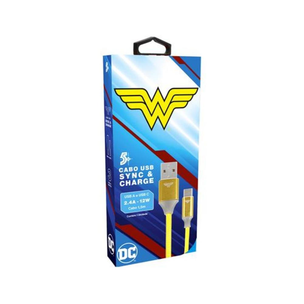 Cabo Carregador Turbo Pix 5+ Kokay, 1.5m Usb-A, Para Tipo C, Mulher Maravilha 5