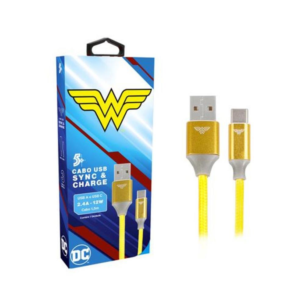 Cabo Carregador Turbo Pix 5+ Kokay, 1.5m Usb-A, Para Tipo C, Mulher Maravilha 5
