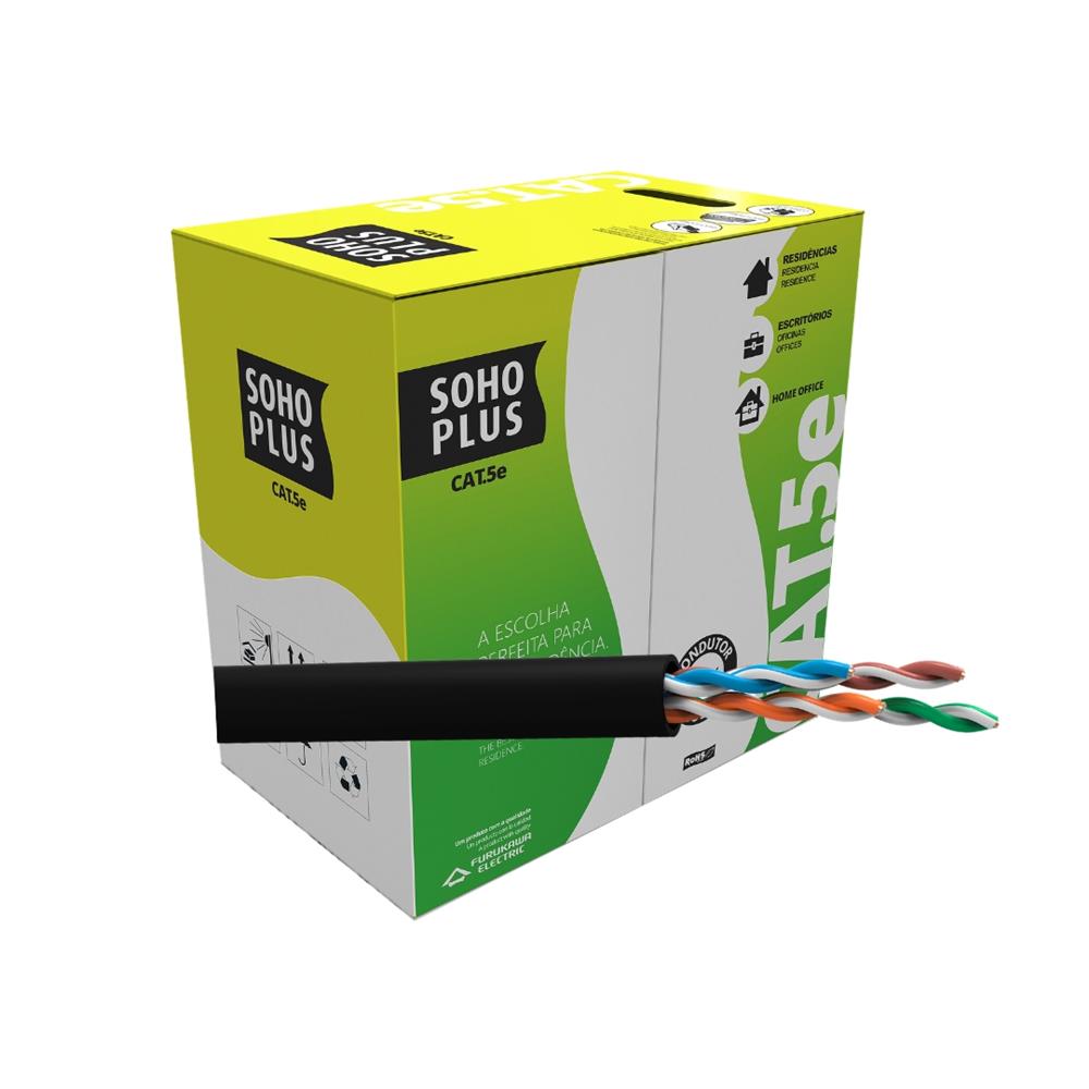 Cabo Lan Sohoplus CAT5E, 4P, 305M, CMX, Preto