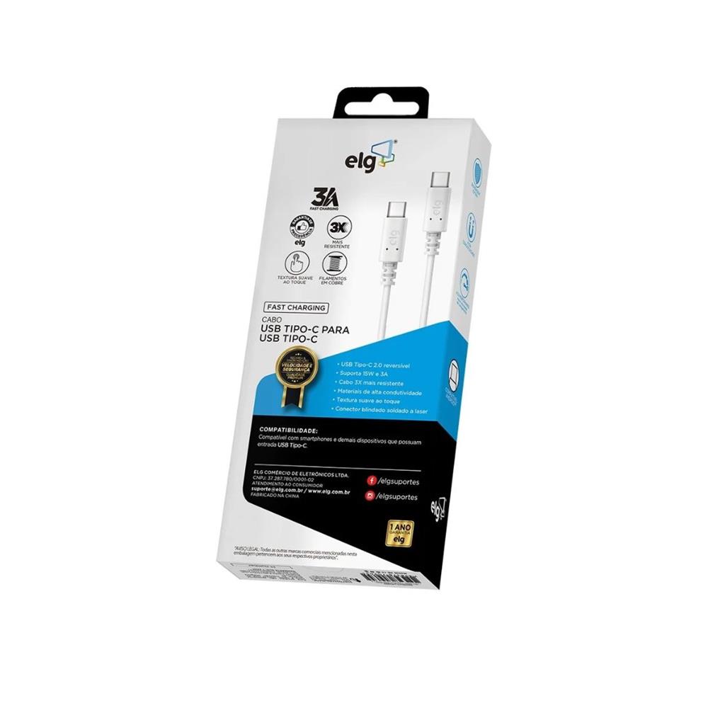 Cabo ELG USB-C para USB-C, Reversível, Recarga e Sincronização, 1 Metro, Branco, TC2TC