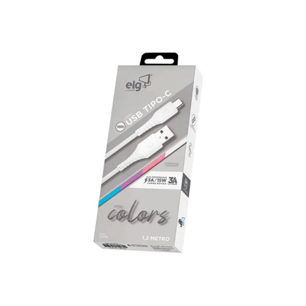 Cabo Micro USB ELG, 1.2m, PVC emborrachado, sincronização e recarga, Branco, M512W