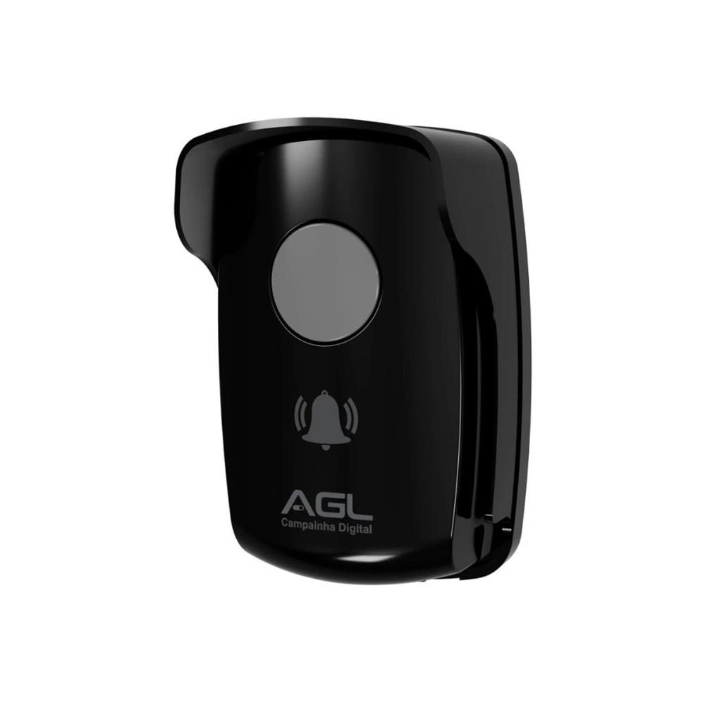 Campainha Digital Sem Fio AGL, 433 MHz, Bateria Recarregável, Preto