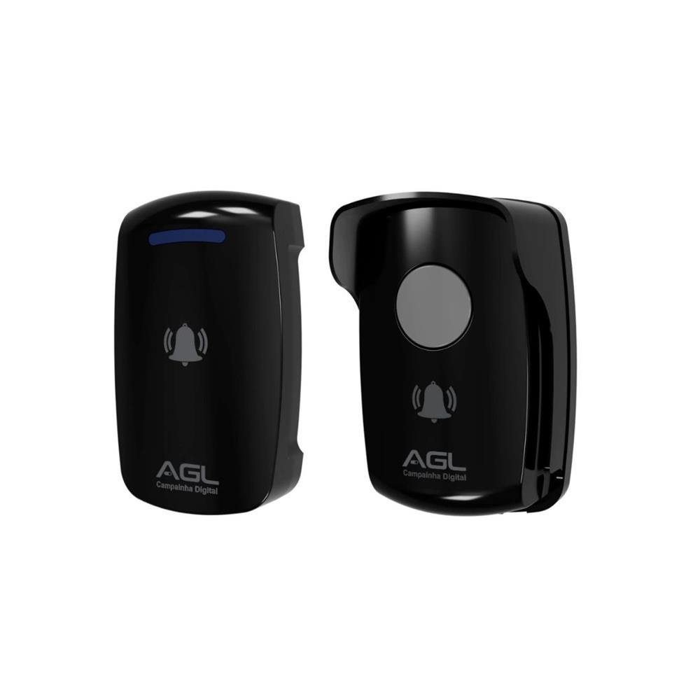 Campainha Digital Sem Fio AGL, 433 MHz, Bateria Recarregável, Preto