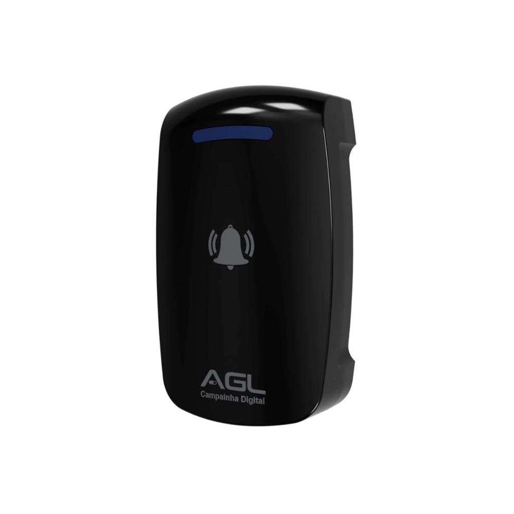 Campainha Digital Sem Fio AGL, 433 MHz, Bateria Recarregável, Preto