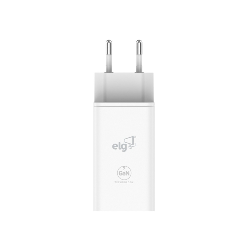 Carregador de Parede USB-C e USB-A, ELG W65GaN, 65W, Tecnologia GaN, 2 USB-C, 1 USB-A, Quick Charge, Bivolt