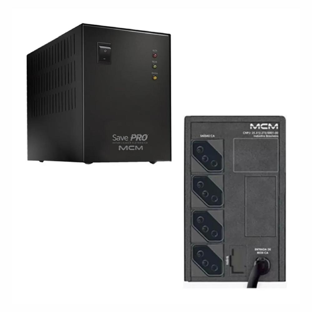 Estabilizador MCM 2000VA Save Pro EST0021, Bivolt 115V, 4 Tomadas, Preto