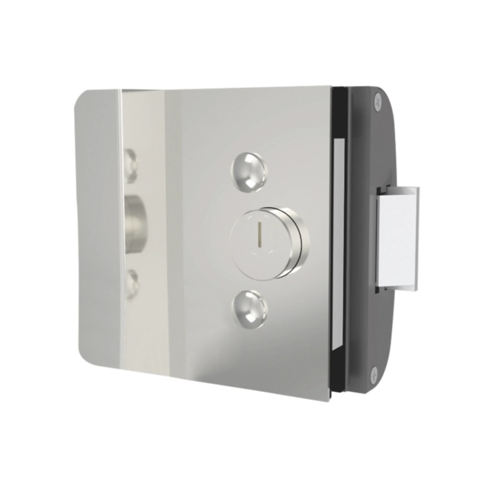 Fechadura Elétrica para Porta de Vidro AGL, 2 Cilindros, 12V DC, Vidro com Rasgo 1 Folha, Prata, PV200R1I