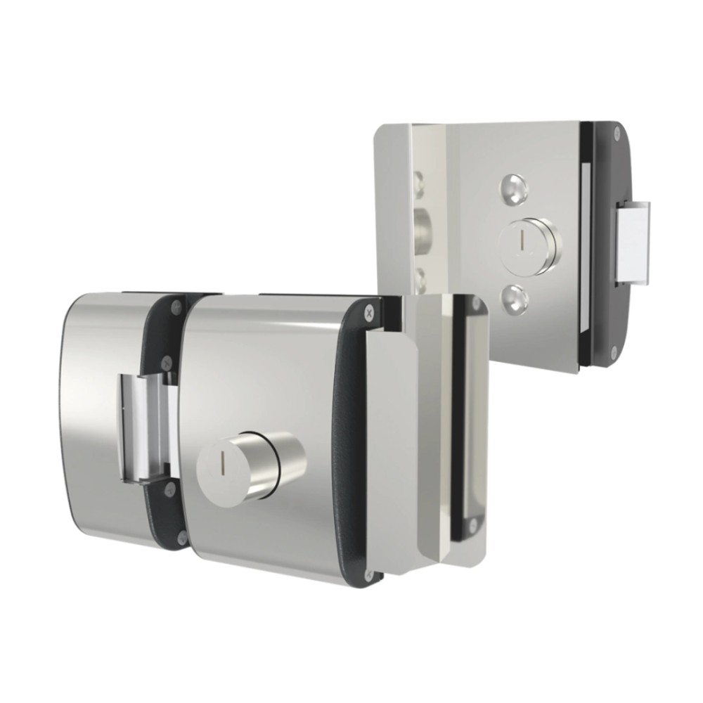 Fechadura Elétrica para Porta de Vidro AGL, 2 Cilindros, 12V DC, Vidro com Rasgo 1 Folha, Prata, PV200R1I