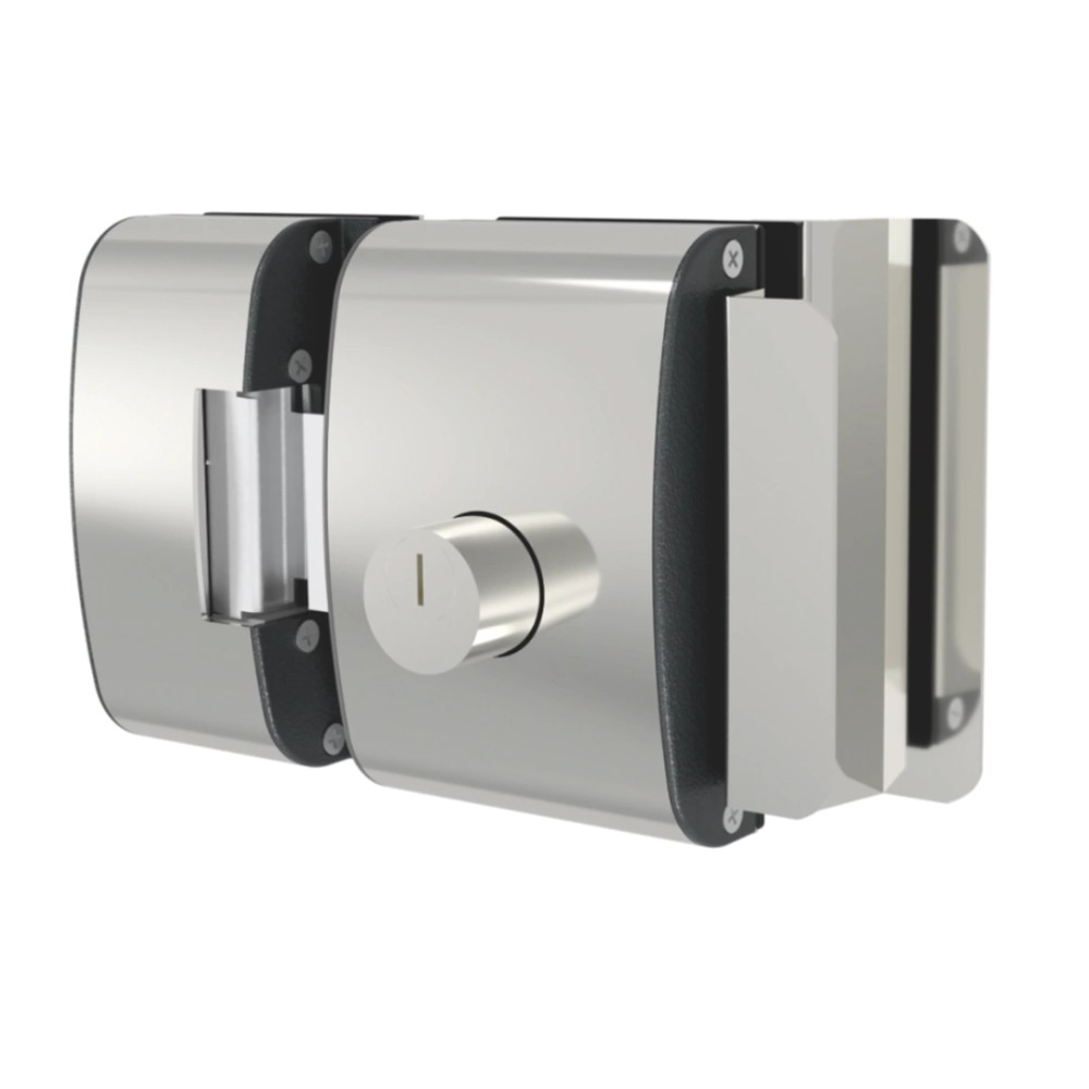 Fechadura Elétrica para Porta de Vidro AGL, 2 Cilindros, 12V DC, IP64, Prata,  PV200R2I