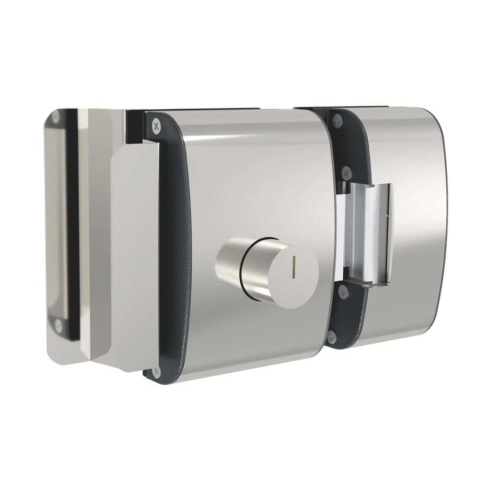 Fechadura Elétrica para Porta de Vidro AGL, 2 Cilindros, 12V DC, IP64, Prata,  PV200R2I