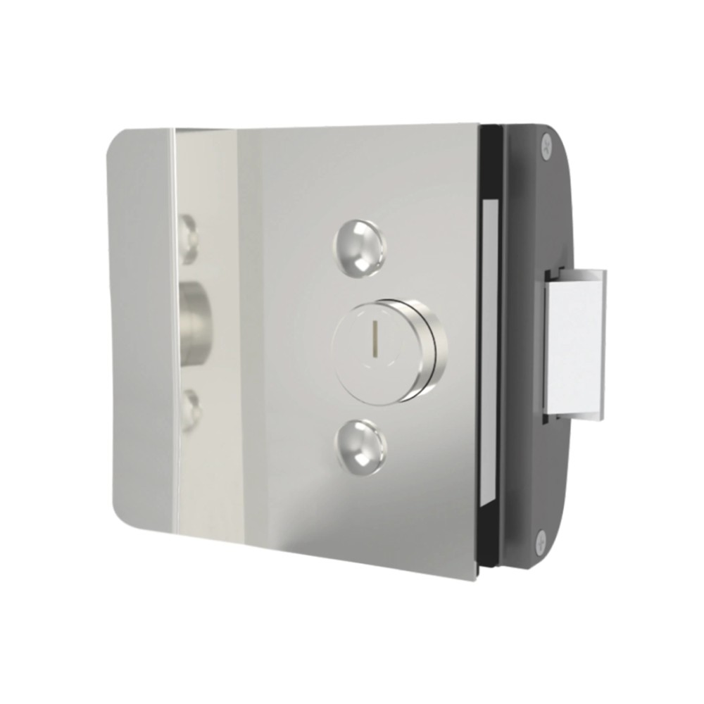 Fechadura Elétrica para Porta de Vidro AGL, 2 Cilindros, 12V DC, IP64, Prata,  PV200R2I
