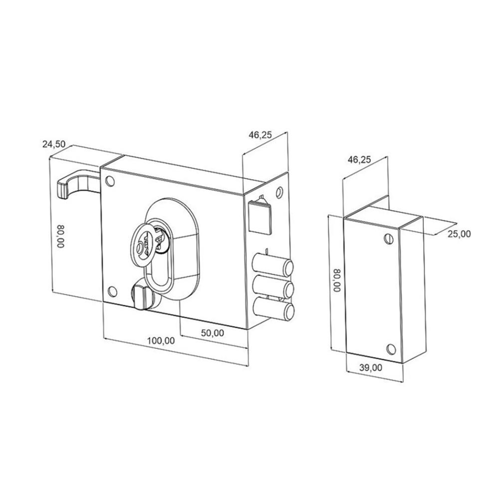 Fechadura de Sobrepor AGL Chave Simples, 45mm, Abertura Mecânica, Preto
