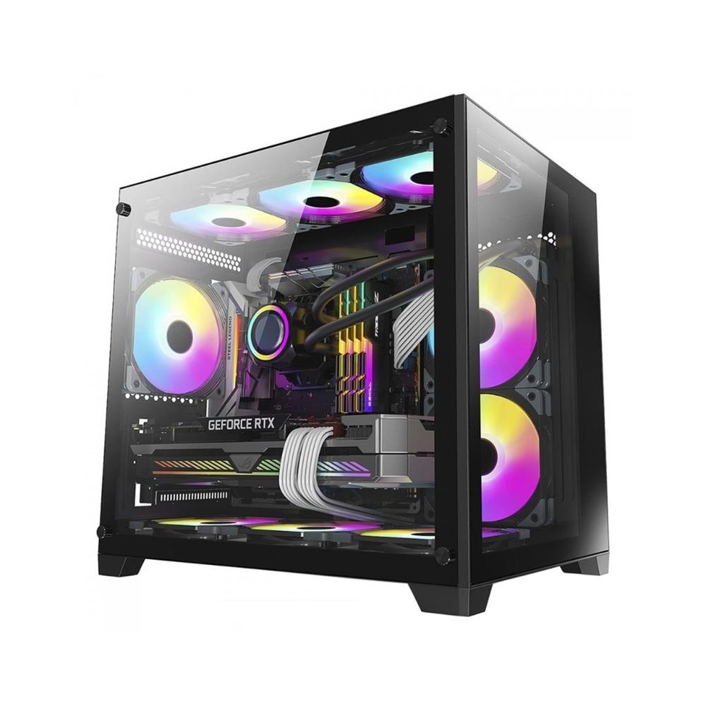 Gabinete Gamer Liketec Cube Kirra, RGB, Mid Tower, Vidro Temperado, mATX, Preto, Sem Fonte, Com 4 Fans