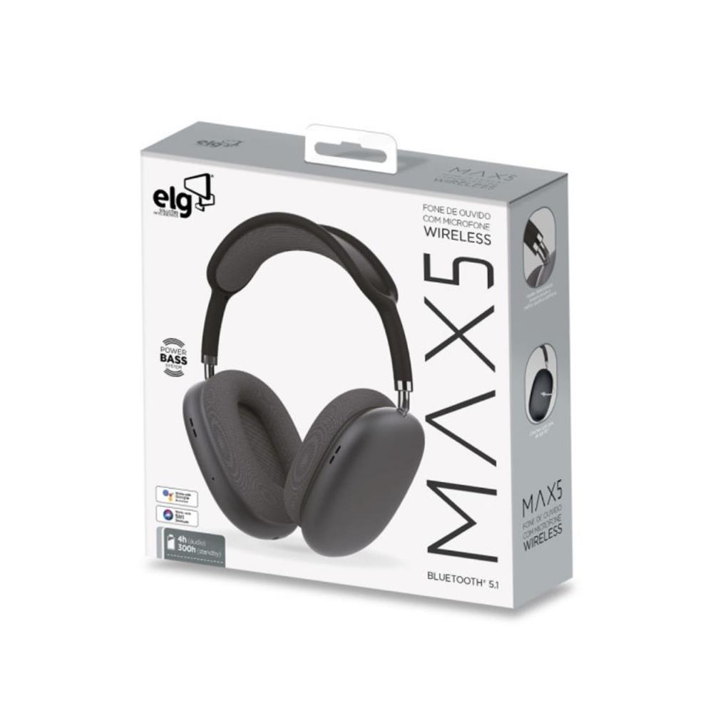 Headset Bluetooth 5.1 ELG EPB-MAX5BK, autonomia 20 h, preto