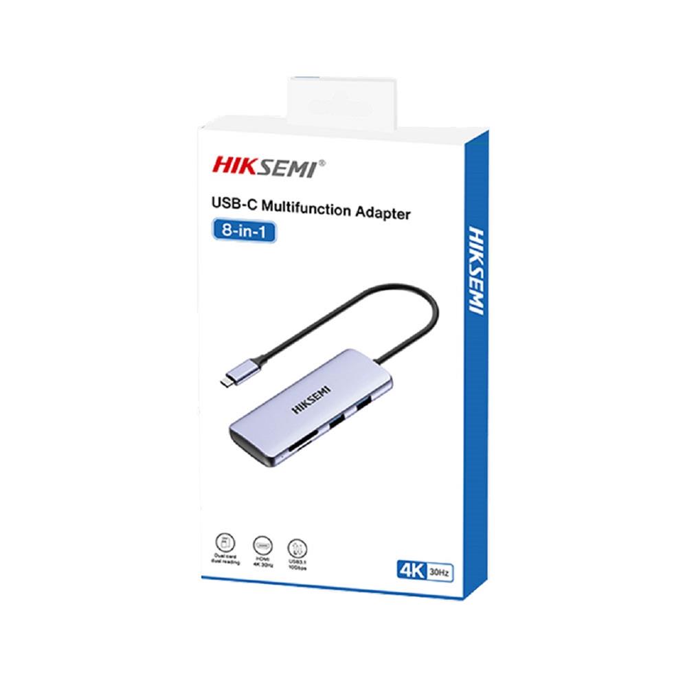 Hub USB-C Macho Hiksemi , 1x HDMI, 4x USB-A, 1x USB-C, 1x SD/Micro-SD - HS-HUB-DS8