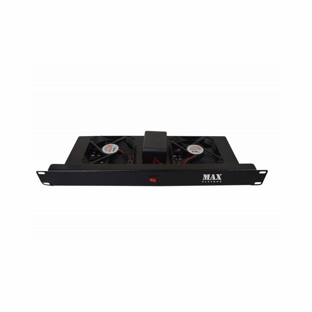 Kit Ventilação Max Eletron, 2 Coolers 12V, Padrão 19, 1U, Bivolt 110220V, Com Chave LigaDesliga, LED Indicador, Rolamento Blindado