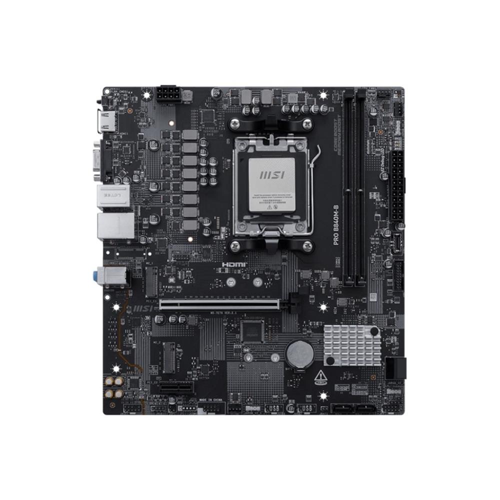 Placa-mãe MSI PRO B840M-B, AM5, DDR5 até 8000MT/s, Chipset B840, M.2 PCIe 4.0, HDMI/DP, LAN 2.5GbE, mATX, Compatível Ryzen 7000/8000/9000
