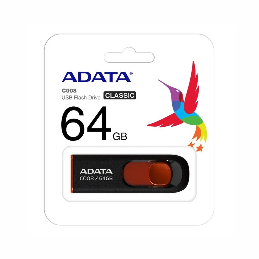 Pen Drive Adata 64 GB, AC008, USB 2.0, Preto e Vermelho – AC008-64G-RKD