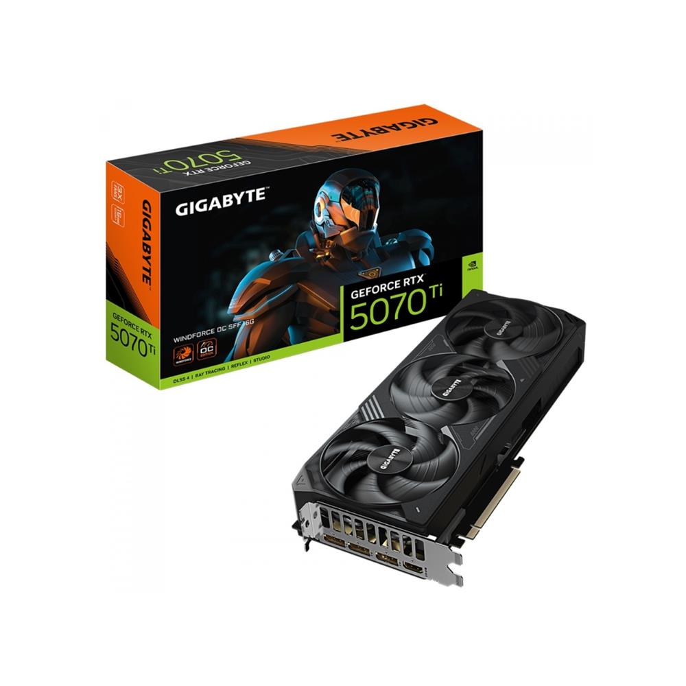 Placa de Vídeo Gigabyte GeForce RTX 5070 Ti Windforce OC SFF, 16GB GDDR7, 256 Bits, DLSS 4, Ray Tracing, HDMI 2.1b, Preto