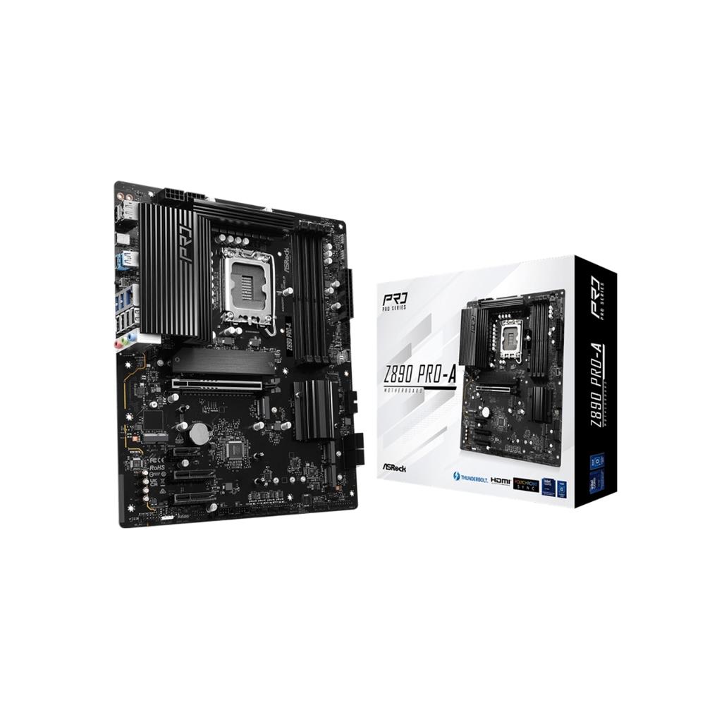 Placa-Mãe ASRock Z890 Pro-A, LGA1851, ATX, Chipset Intel Z890, DDR5, 256GB, 9066MHz OC, Preto
