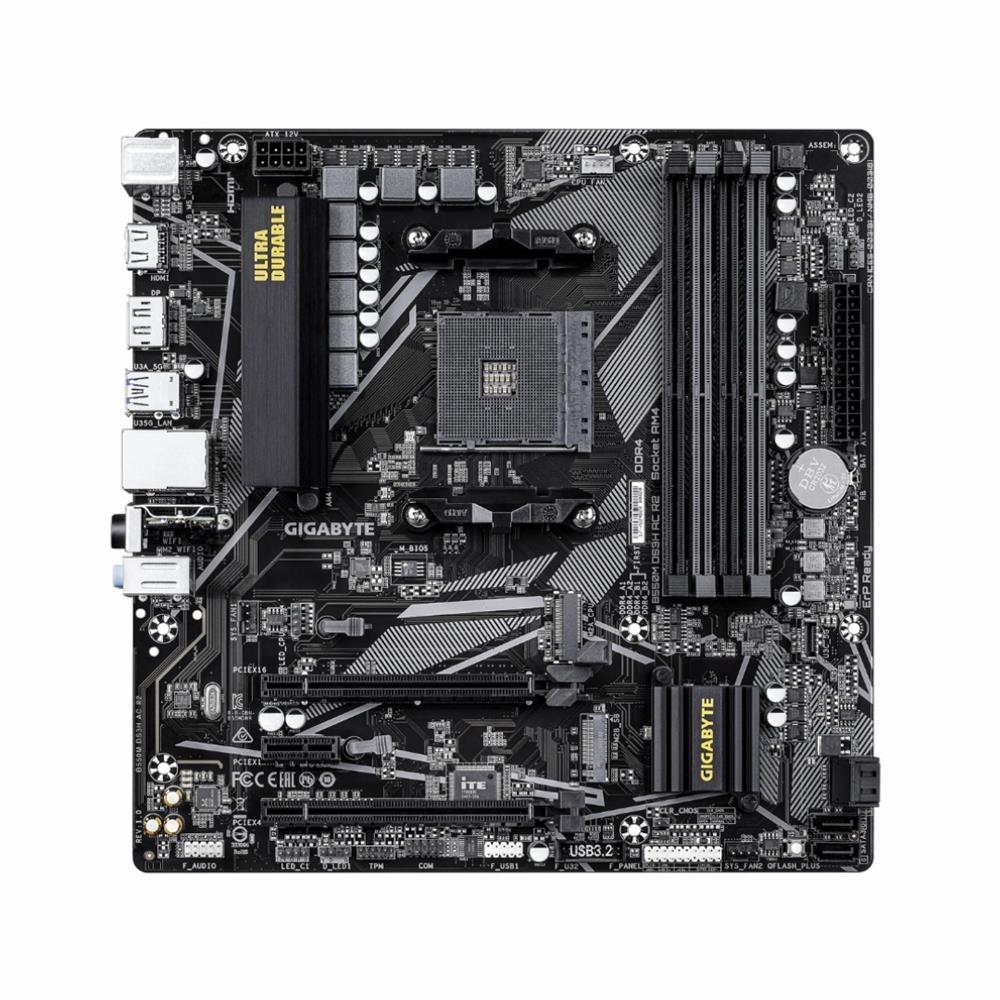 Placa-Mãe GIGABYTE B550M DS3H AC R2,Chipset AMD B550, AMD AM4, MATX, DDR4, Preto