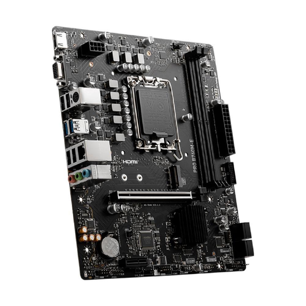 Placa Mãe MSI PRO B760M-E, Chipset B760, LGA1700, mATX, DDR4 OC 5333MHz, M.2 PCIe 4.0, HDMI/DP, Suporte Intel Core 12/13/14