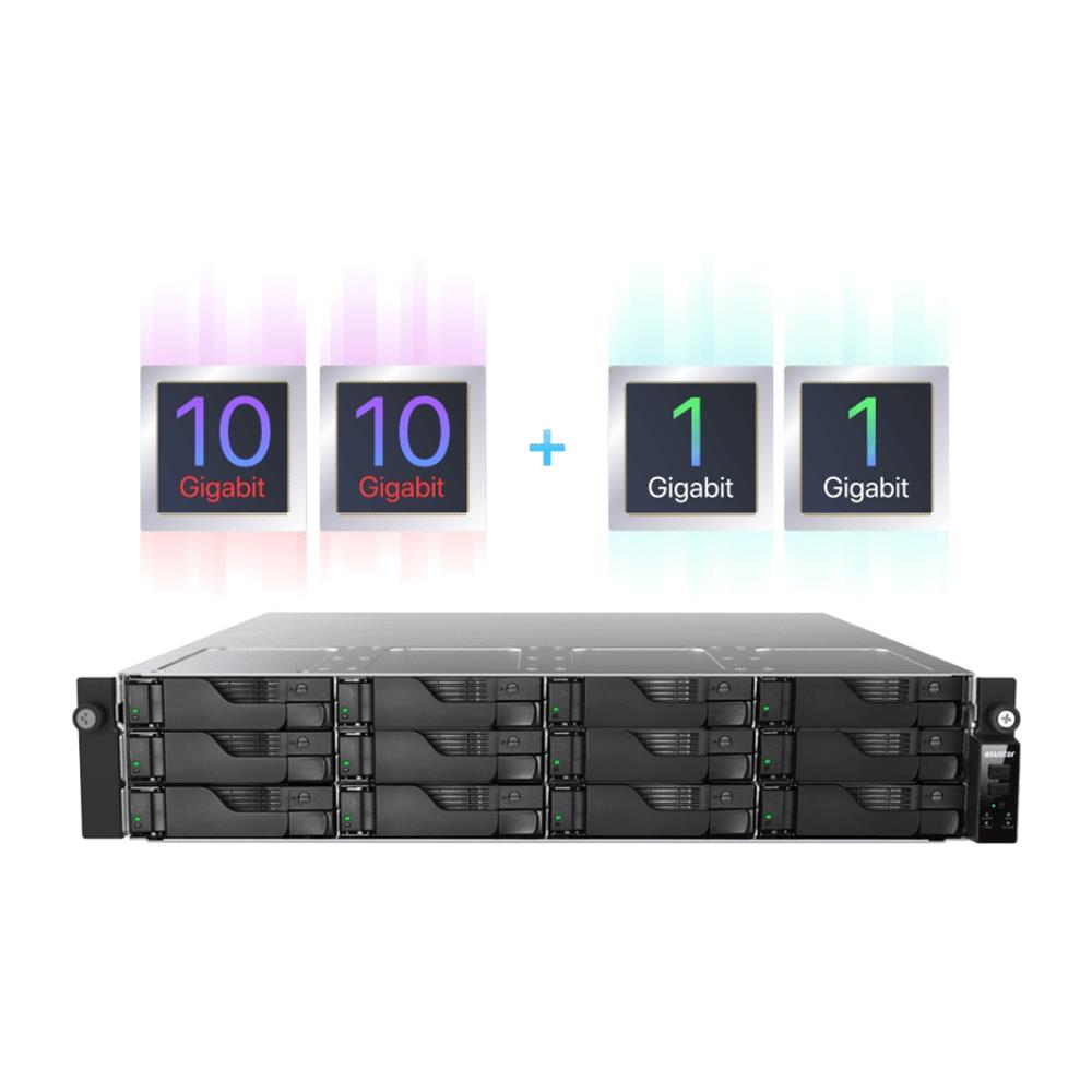 Servidor NAS ASUSTOR, AS7212RDX, 12 Baias, AMD Ryzen 7 Pro 7745, 16GB ECC DDR5, Dual 10GbE, Rack 2U, Preto